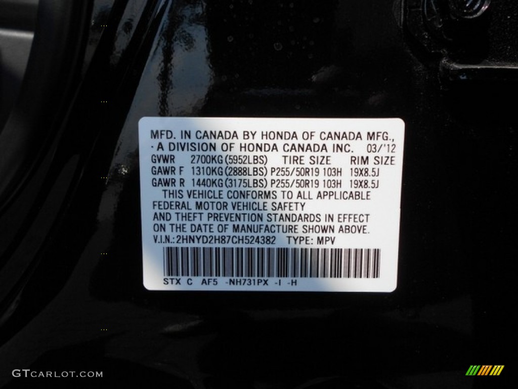 2012 MDX Color Code NH731PX for Crystal Black Pearl Photo #65833013