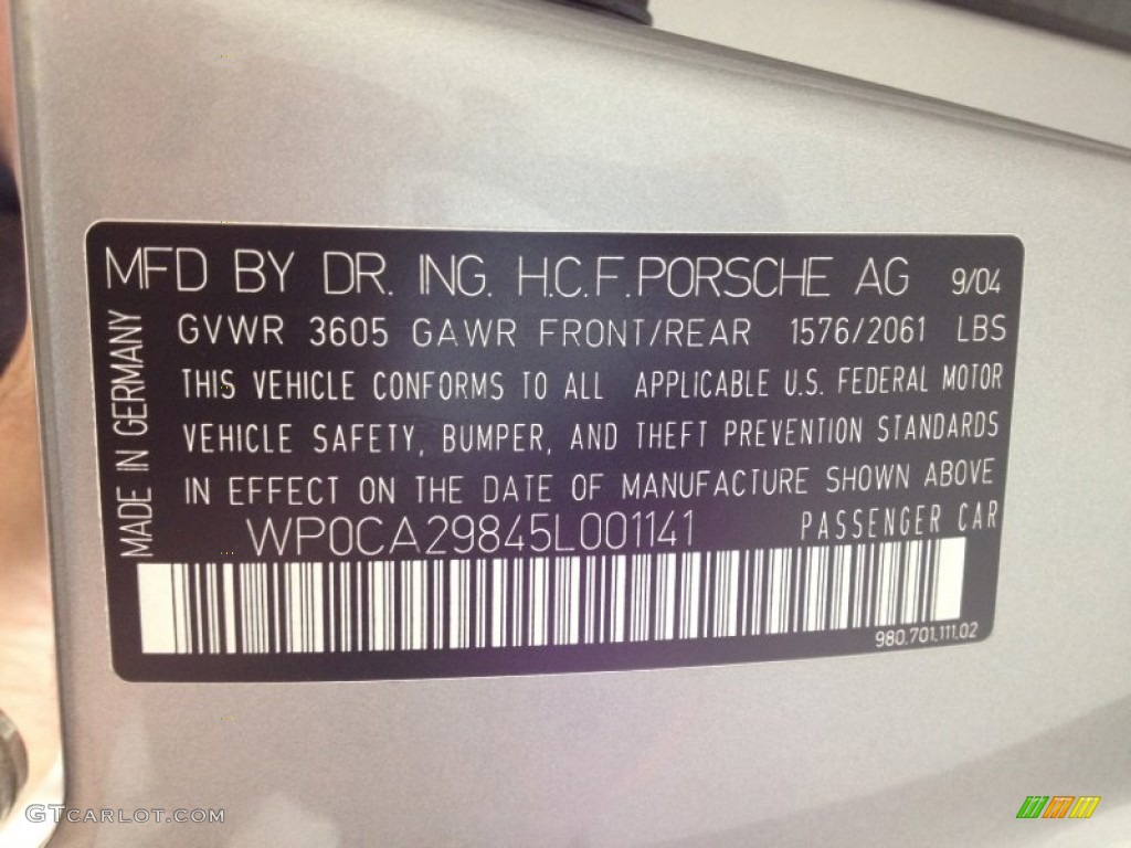 2005 Porsche Carrera GT Standard Carrera GT Model Info Tag Photos