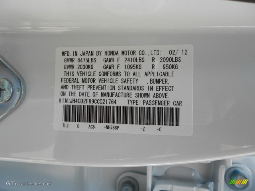 2012 TSX Color Code NH788P for Bellanova White Pearl Photo #65835959