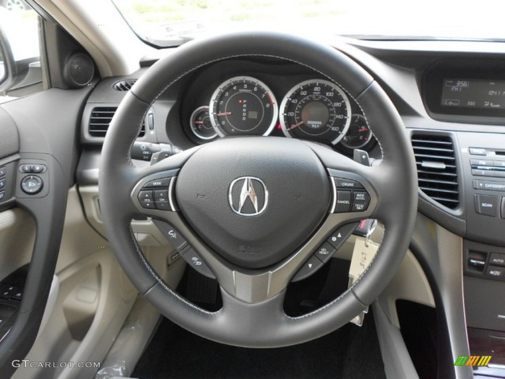 2012 Acura TSX Sport Wagon Taupe Steering Wheel Photo #65837861