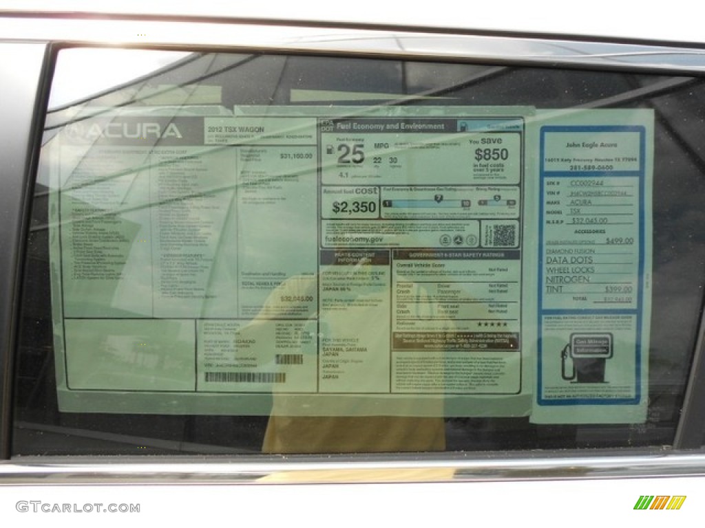 2012 Acura TSX Sport Wagon Window Sticker Photo #65838713