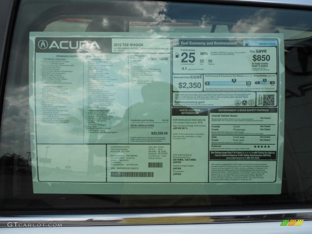 2012 Acura TSX Sport Wagon Window Sticker Photo #65838953