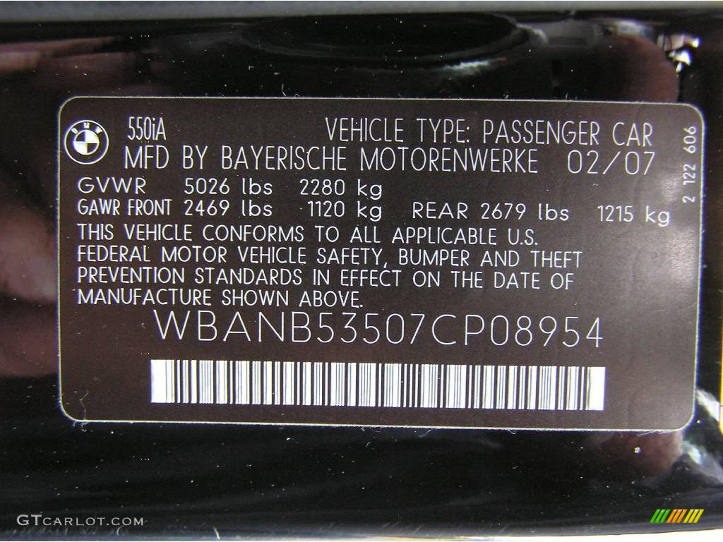 2007 5 Series 550i Sedan - Jet Black / Auburn Dakota Leather photo #31