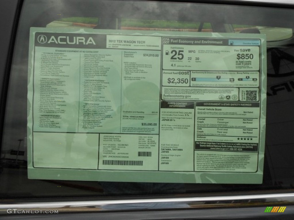 2012 Acura TSX Technology Sport Wagon Window Sticker Photo #65846895