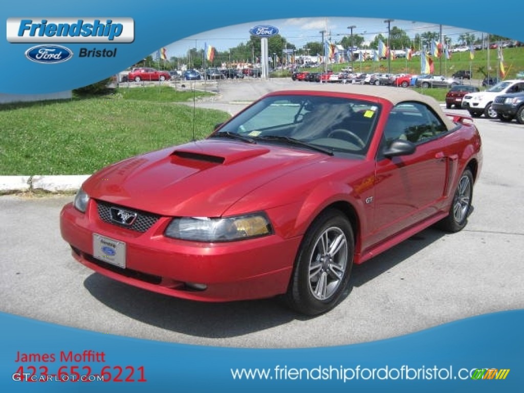 2002 Mustang GT Convertible - Laser Red Metallic / Medium Parchment photo #2