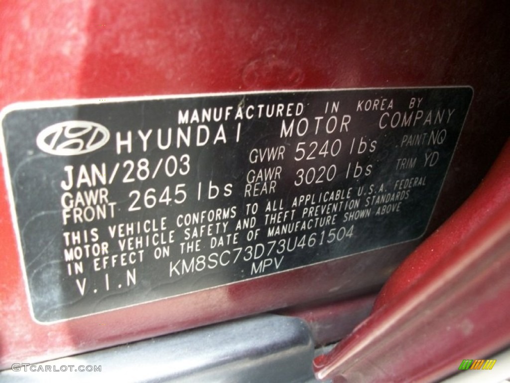 2003 Santa Fe GLS 4WD - Merlot Red / Gray photo #13
