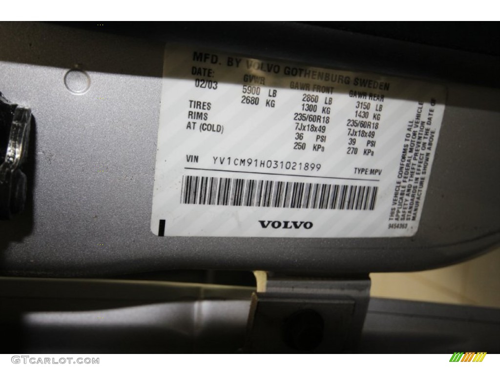 2003 Volvo XC90 T6 AWD Info Tag Photo #65870181