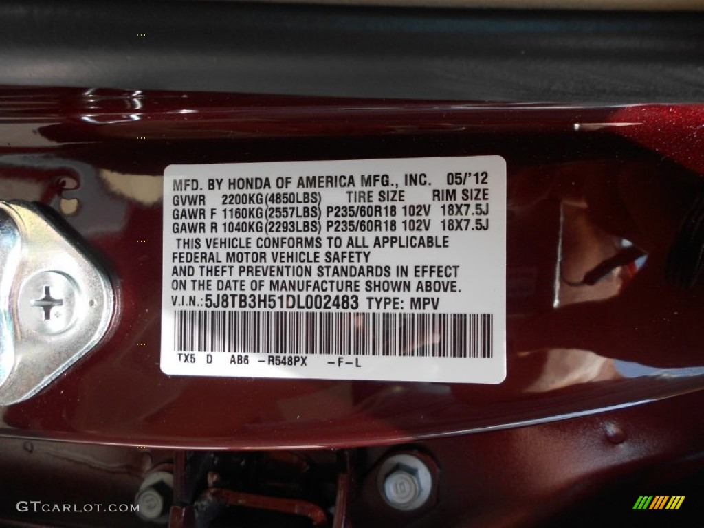 2013 RDX Color Code R548PX for Basque Red Pearl II Photo #65871765