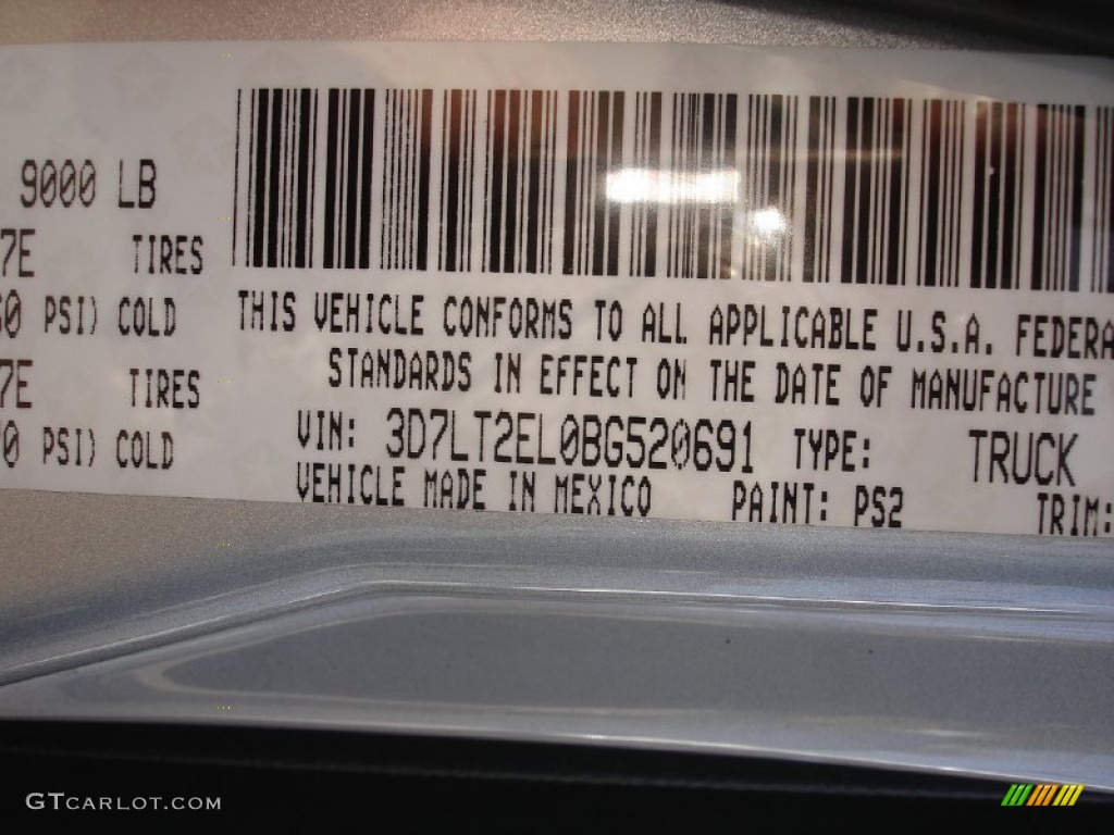 2011 Dodge Ram 2500 HD SLT Regular Cab 4x4 Color Code Photos