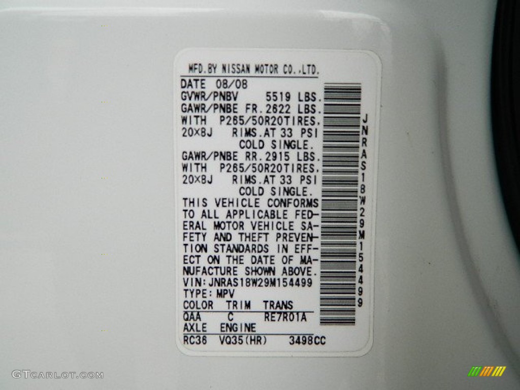 2009 FX Color Code QAA for Moonlight White Photo #65889111