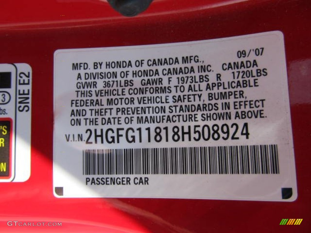 2008 Civic EX Coupe - Rallye Red / Black photo #9
