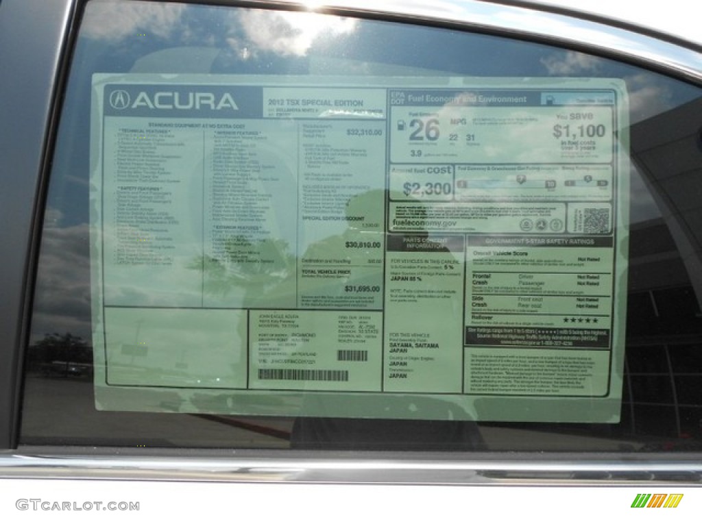 2012 Acura TSX Special Edition Sedan Window Sticker Photo #65908711