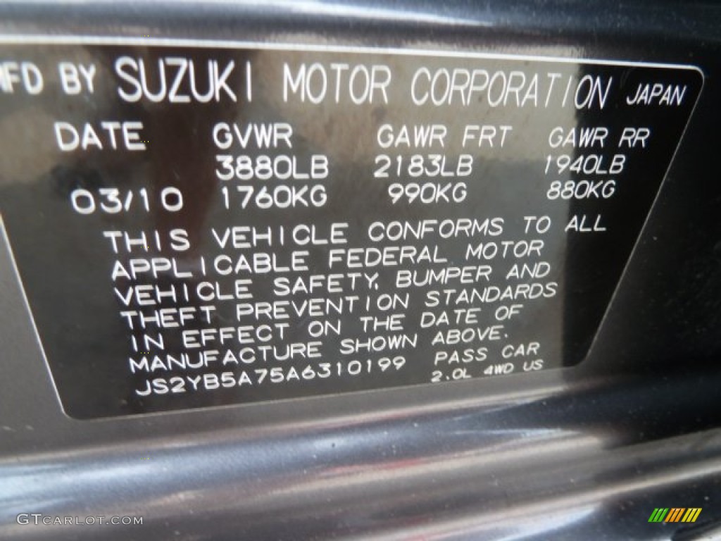 2010 Suzuki SX4 Crossover Touring AWD Info Tag Photos