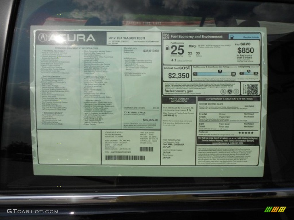 2012 Acura TSX Technology Sport Wagon Window Sticker Photo #65910185
