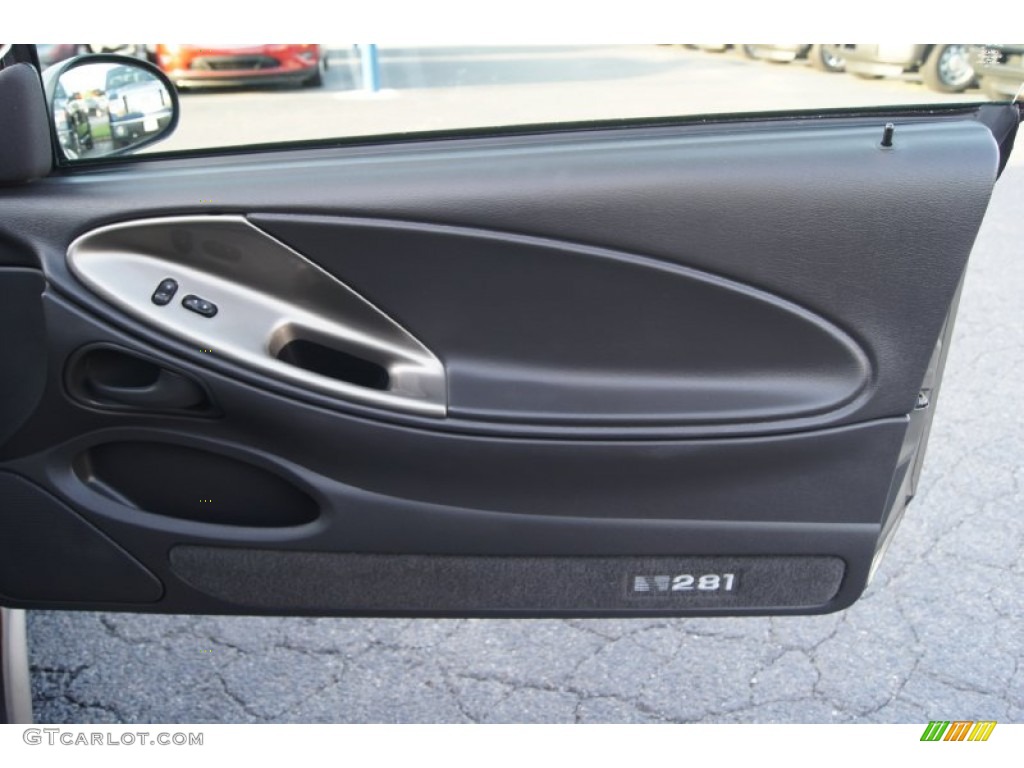 2002 Ford Mustang Saleen S281 Supercharged Coupe Black Saleen Recaro Door Panel Photo #65918786