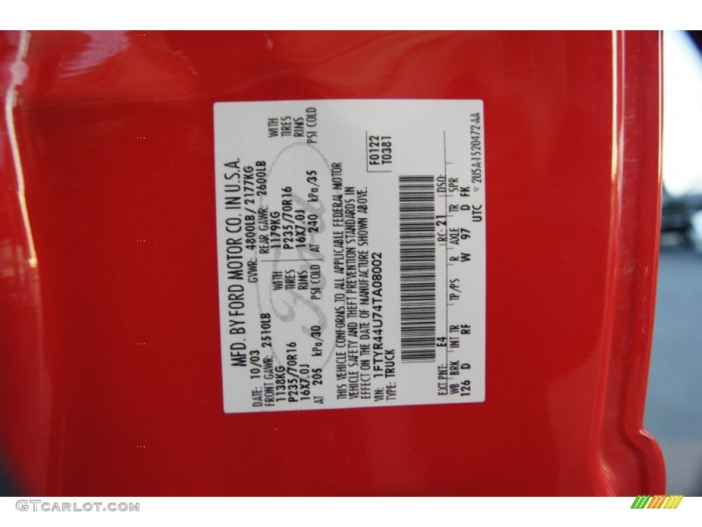 2004 Ranger Color Code E4 for Bright Red Photo #65919170
