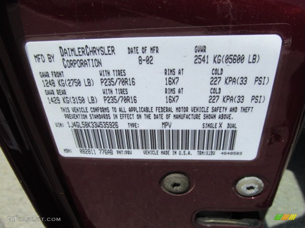 2003 Liberty Limited 4x4 - Dark Garnet Red Pearl / Dark Slate Gray photo #19