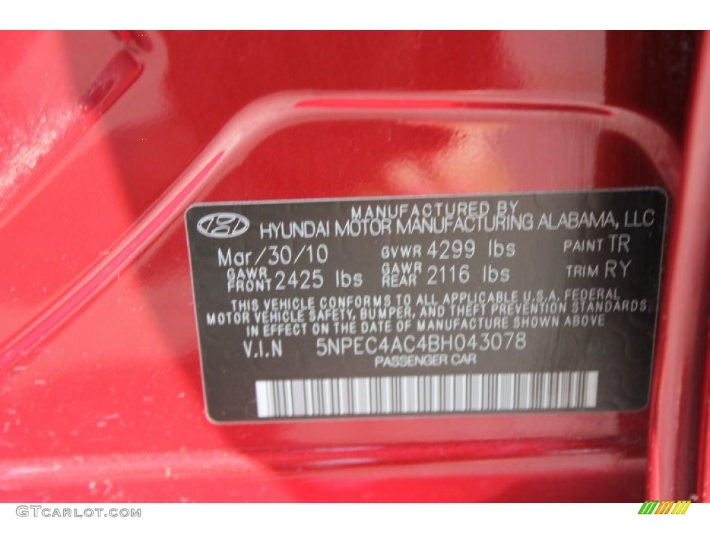 2011 Sonata SE - Venetian Red / Gray photo #19