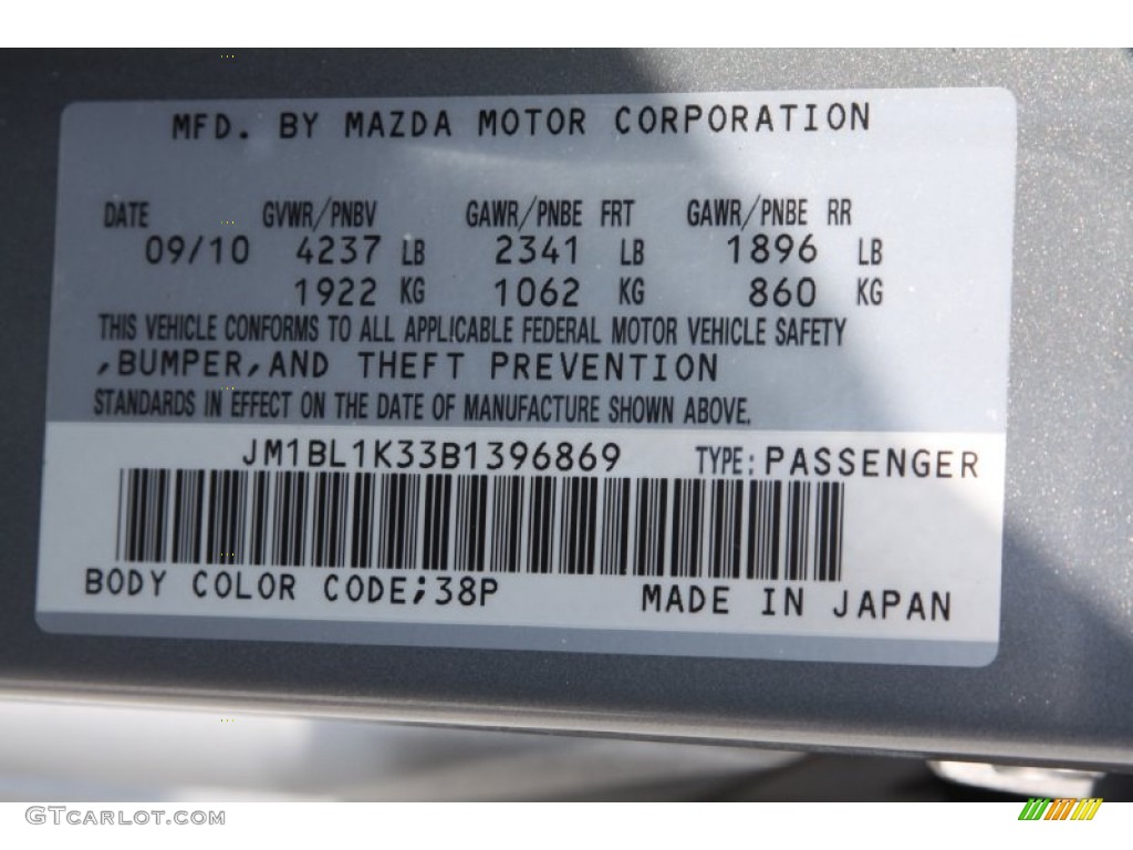 2011 MAZDA3 Color Code 38P for Liquid Silver Metallic Photo #65929426