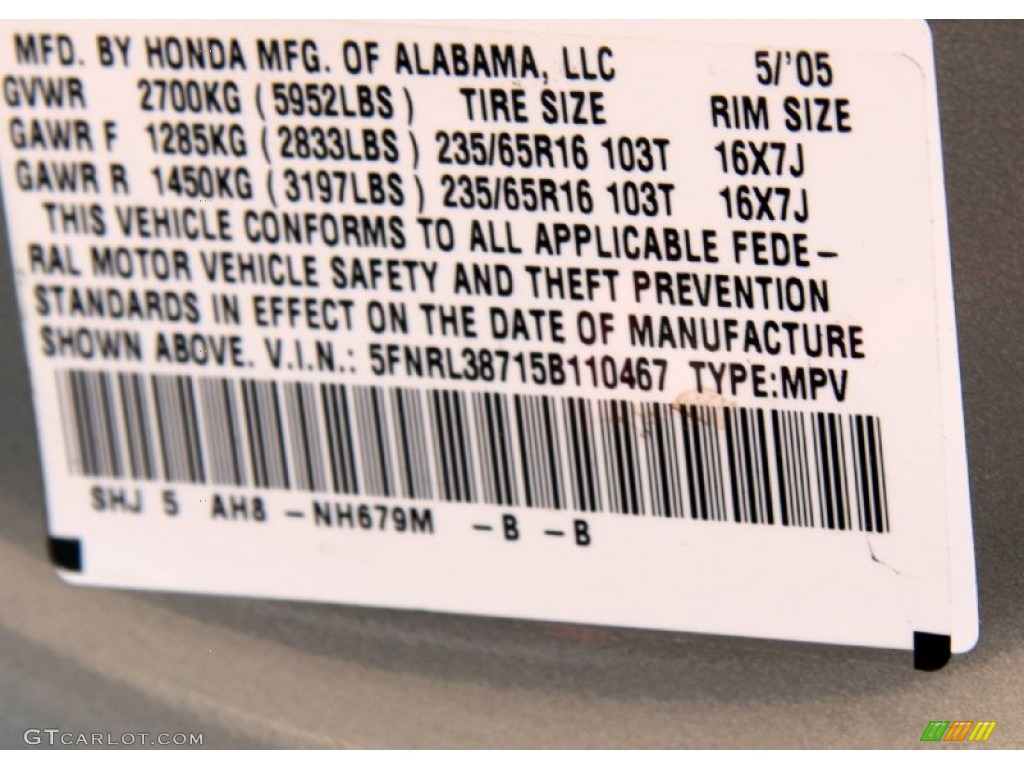 2005 Odyssey Color Code NH679M for Slate Green Metallic Photo #65929433