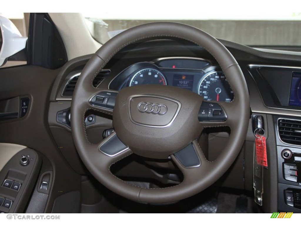 2013 Audi A4 2.0T quattro Sedan Velvet Beige/Moor Brown Steering Wheel Photo #65930255