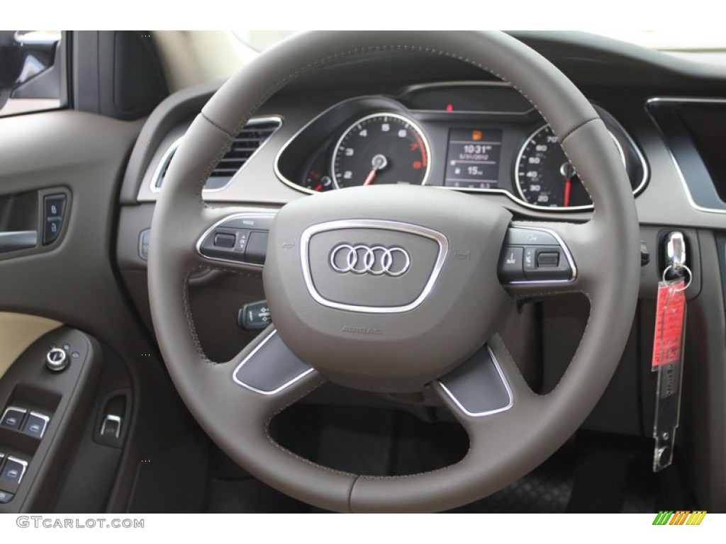 2013 Audi A4 2.0T Sedan Velvet Beige/Moor Brown Steering Wheel Photo #65930504