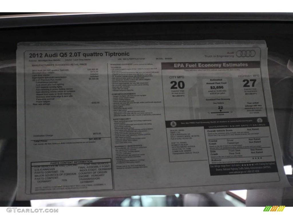 2012 Audi Q5 2.0 TFSI quattro Window Sticker Photos
