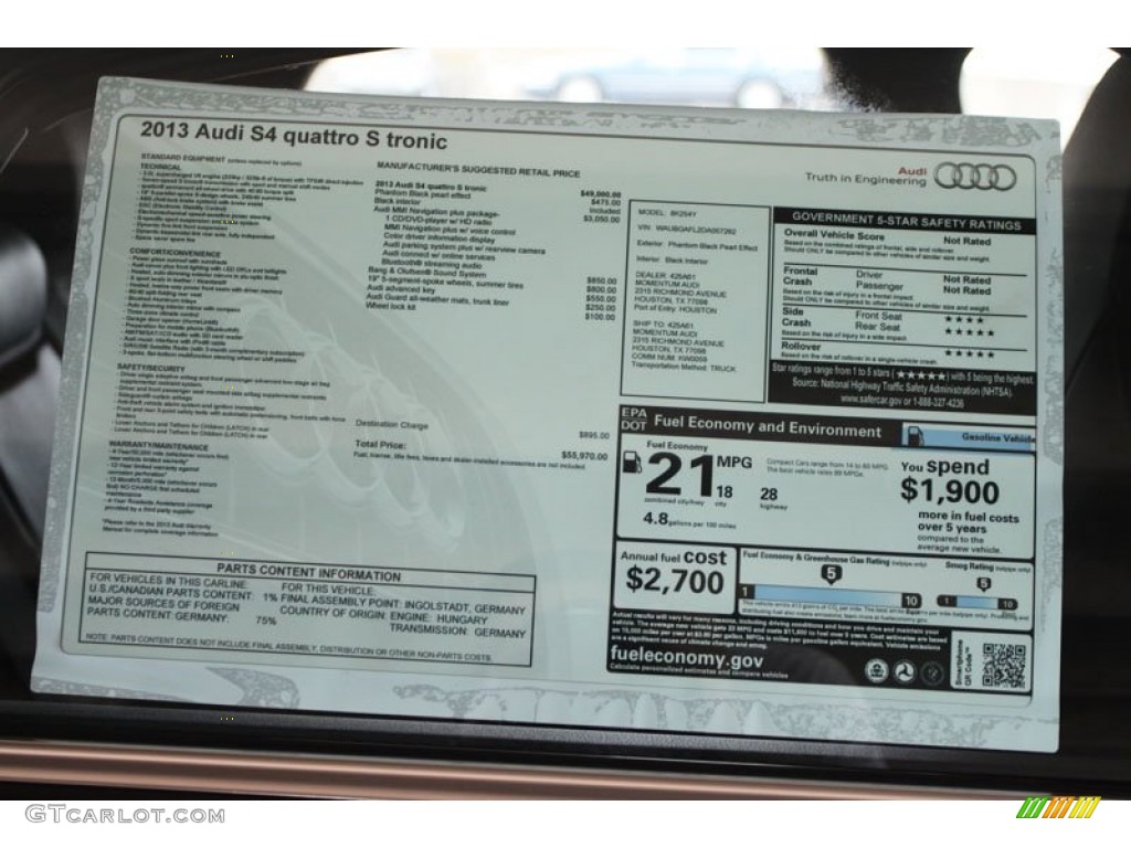 2013 Audi S4 3.0T quattro Sedan Window Sticker Photo #65932052