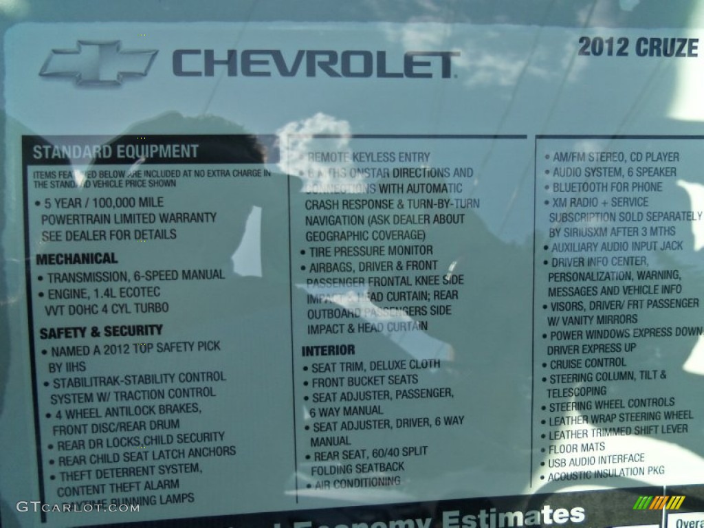 2012 Chevrolet Cruze LT Window Sticker Photo #65934365