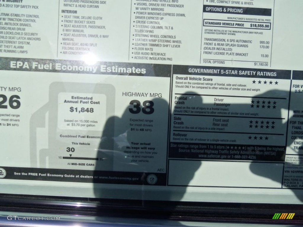 2012 Chevrolet Cruze LT Window Sticker Photo #65934383