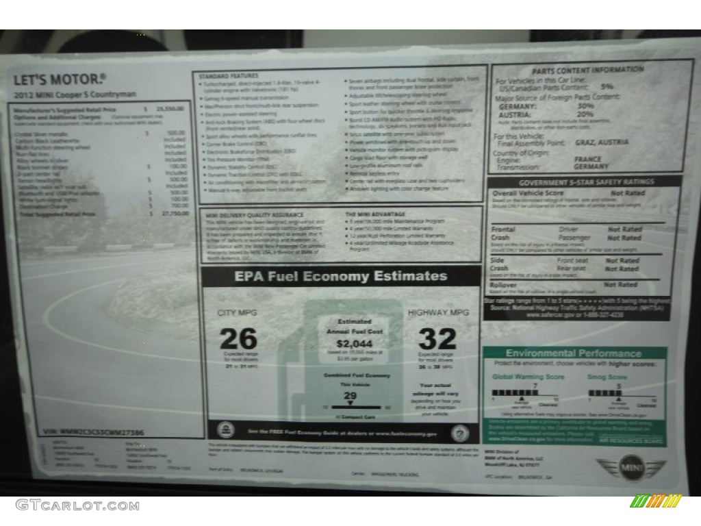 2012 Mini Cooper S Countryman Window Sticker Photo #65939663