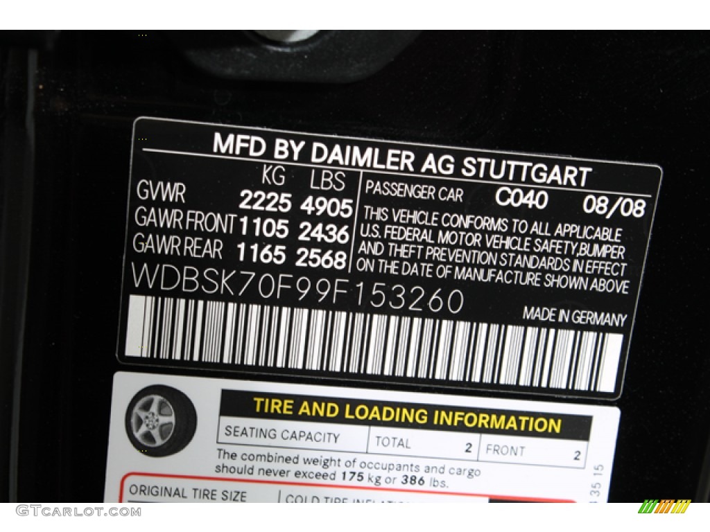 2009 SL Color Code 040 for Black Photo #65945336