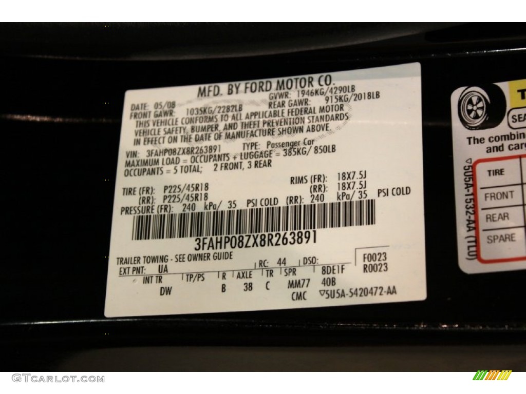 2008 Fusion Color Code UA for Black Ebony Photo #65949278
