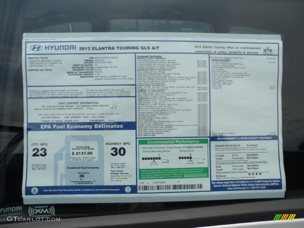 2012 Elantra GLS Touring - Shimmering Silver / Black photo #36