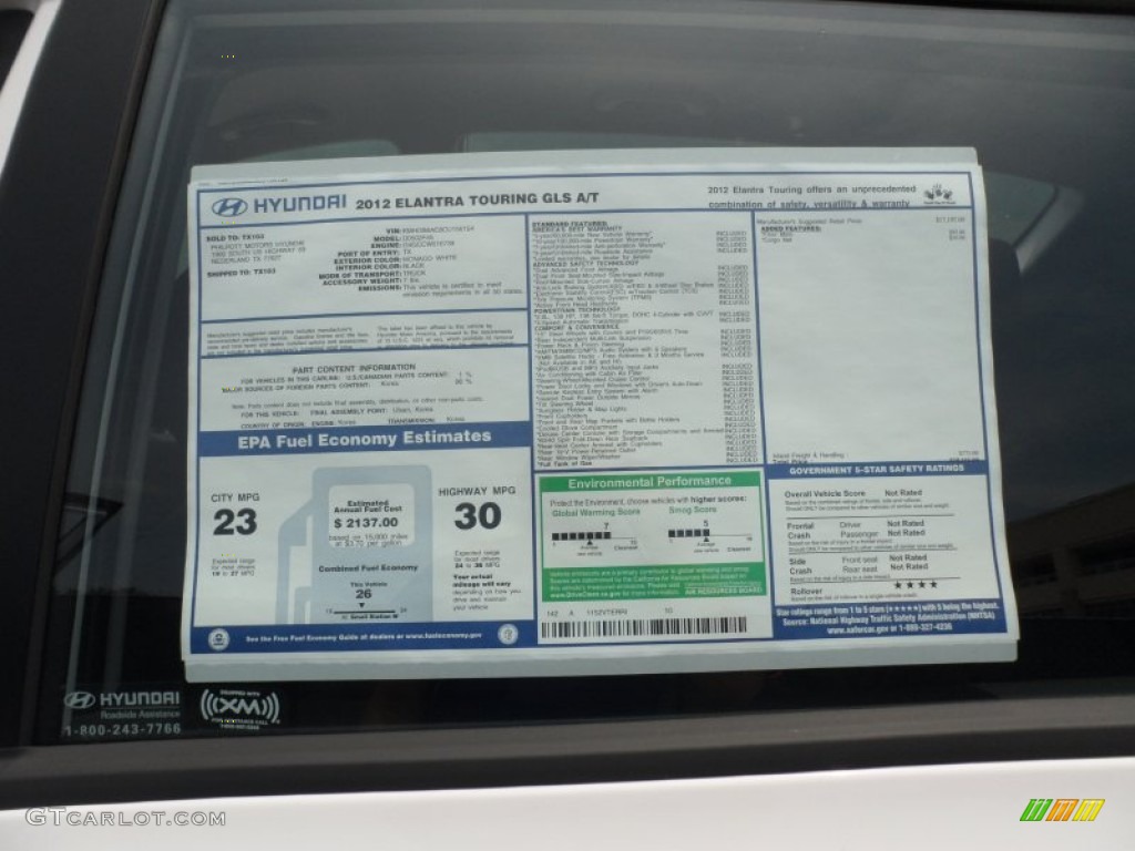 2012 Hyundai Elantra GLS Touring Window Sticker Photo #65963075