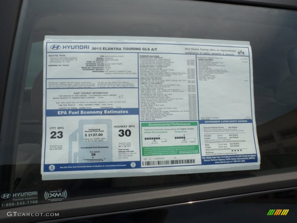 2012 Hyundai Elantra GLS Touring Window Sticker Photo #65963378