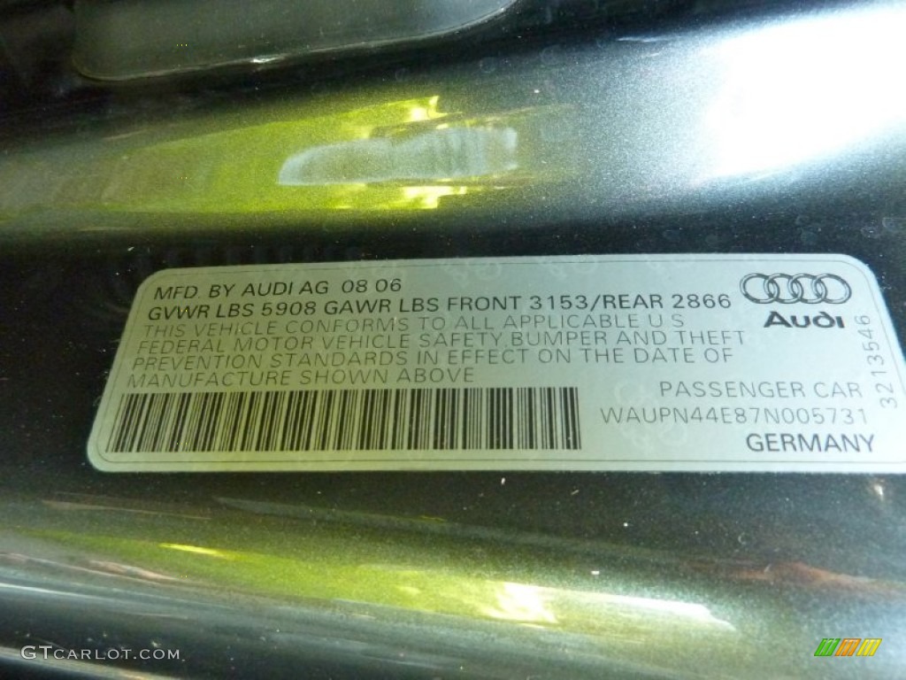 2007 Audi S8 5.2 quattro Info Tag Photos