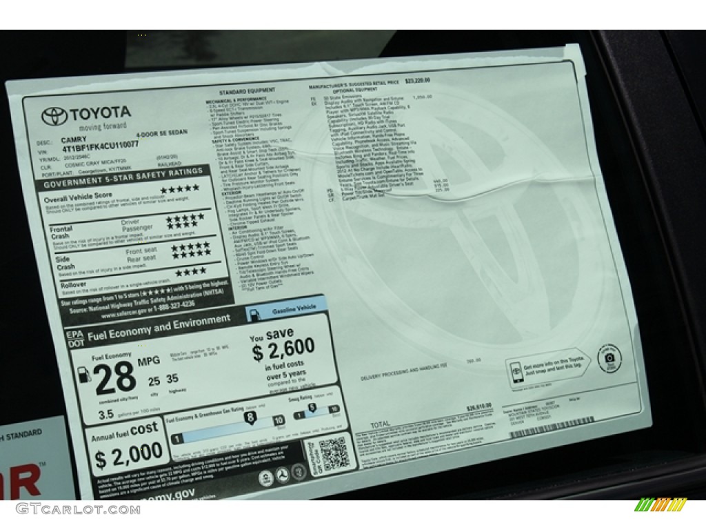 2012 Camry SE - Cosmic Gray Mica / Black photo #9