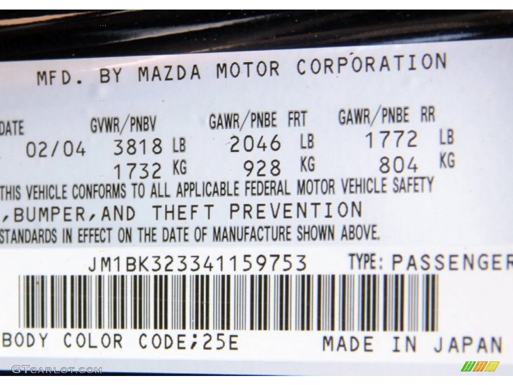 2004 MAZDA3 Color Code 25E for Strato Blue Mica Photo #66008448