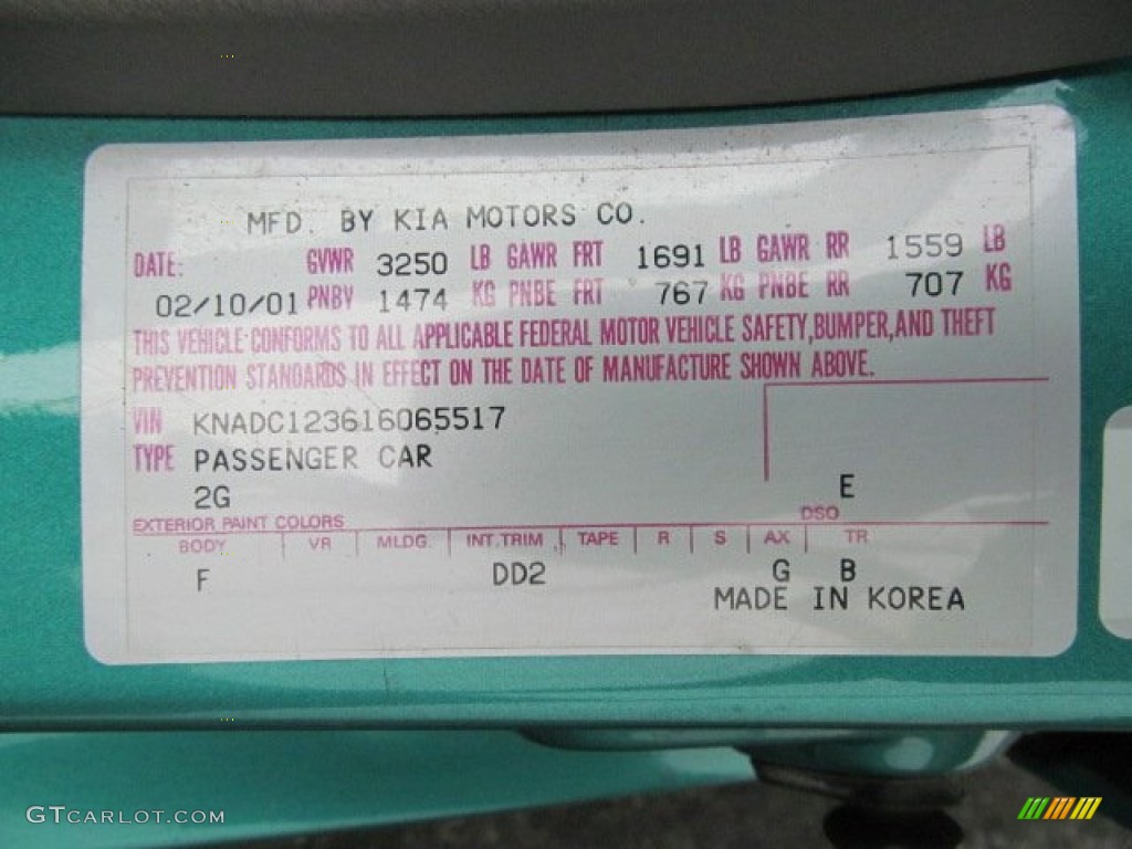2001 Rio Color Code 2G for Emerald Green Photo #66012035