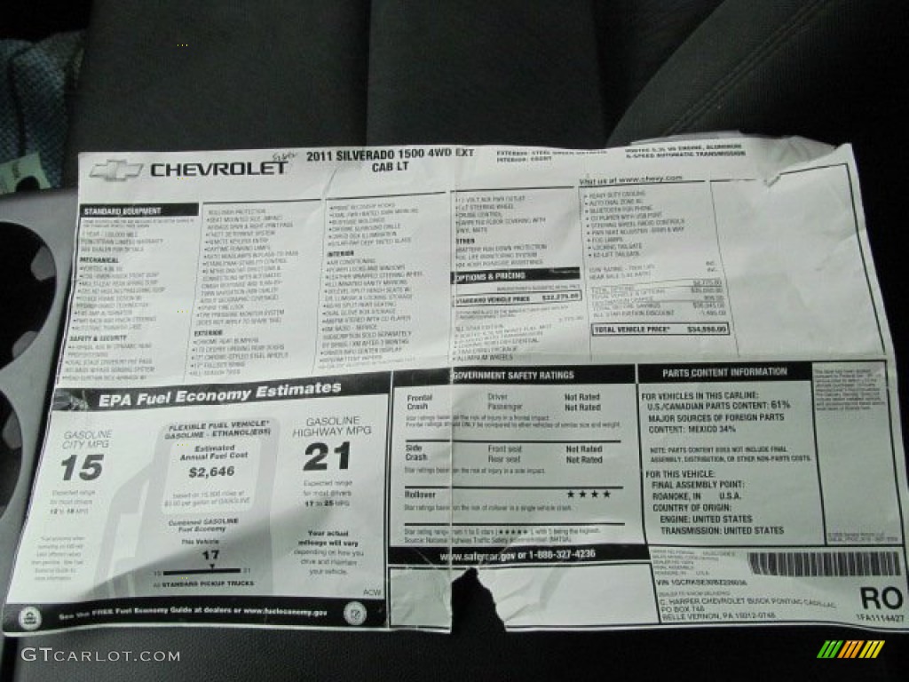 2011 Chevrolet Silverado 1500 LT Extended Cab 4x4 Window Sticker Photo #66012804