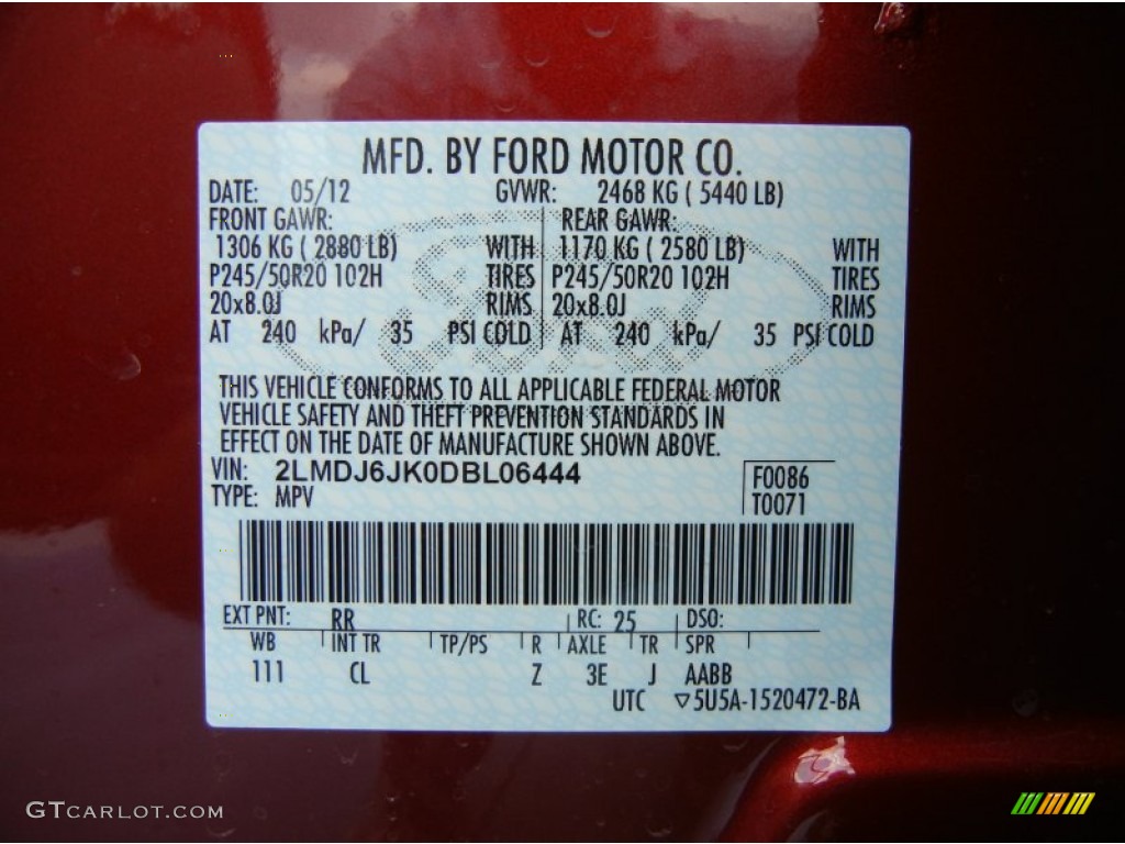 2013 MKX Color Code RR for Ruby Red Tinted Tri-Coat Photo #66036616