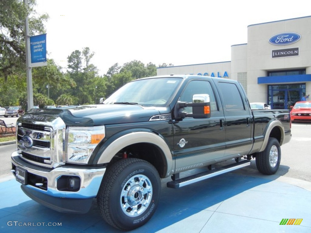 2012 F350 Super Duty Lariat Crew Cab 4x4 - Green Gem Metallic / Adobe photo #1