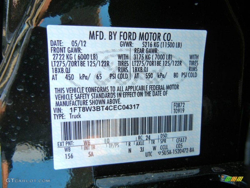 2012 F350 Super Duty Color Code W6 for Green Gem Metallic Photo #66037725