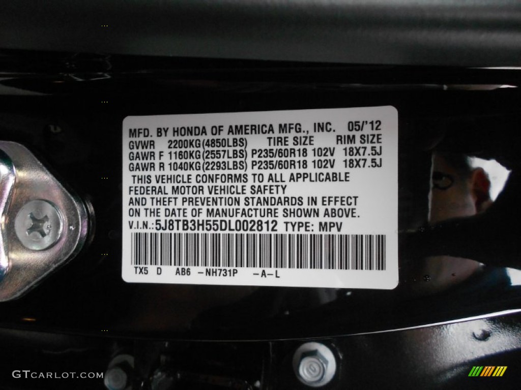 2013 RDX Color Code NH731P for Crystal Black Pearl Photo #66037866