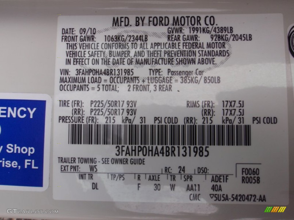 2011 Fusion Color Code WS for White Suede Photo #66040401
