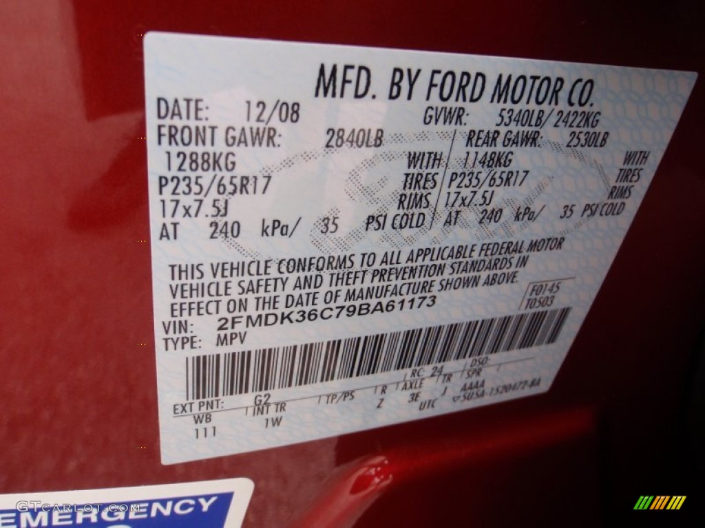 2009 Ford Edge SE Color Code Photos
