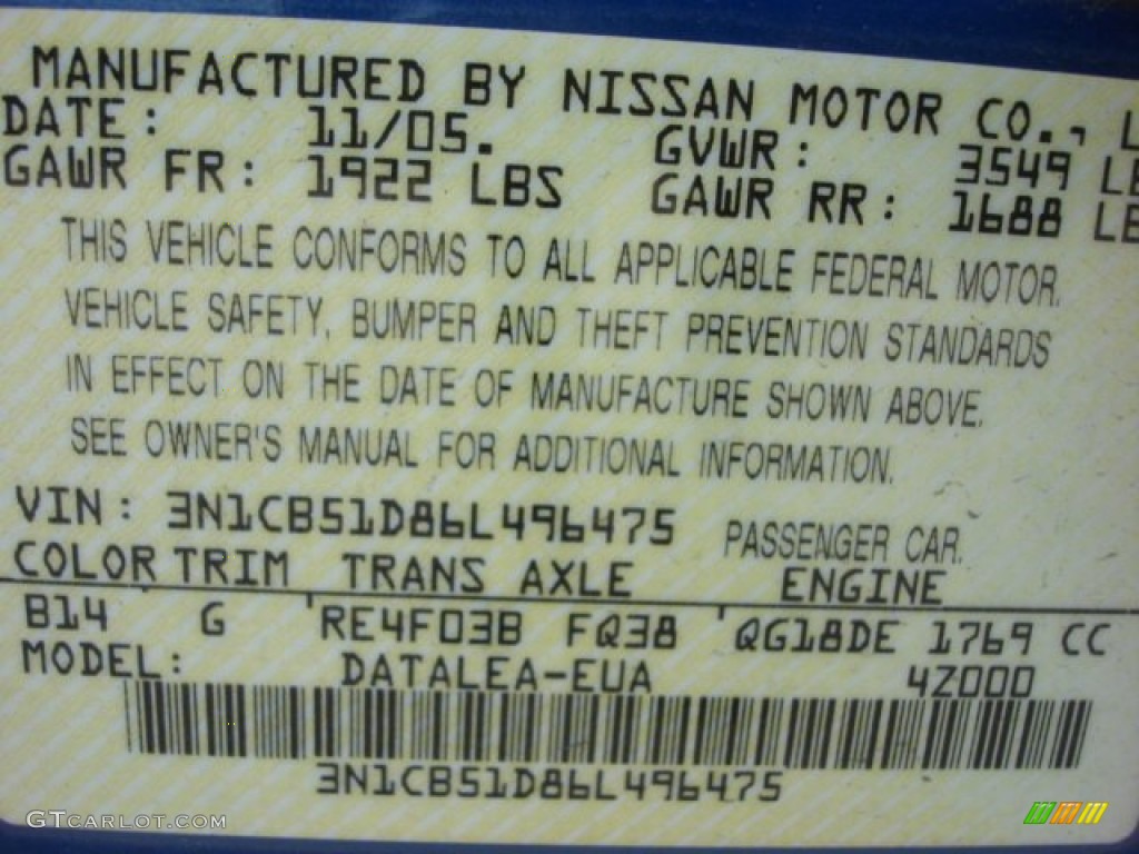 2006 Sentra 1.8 S Special Edition - Sapphire Blue Metallic / Charcoal photo #21