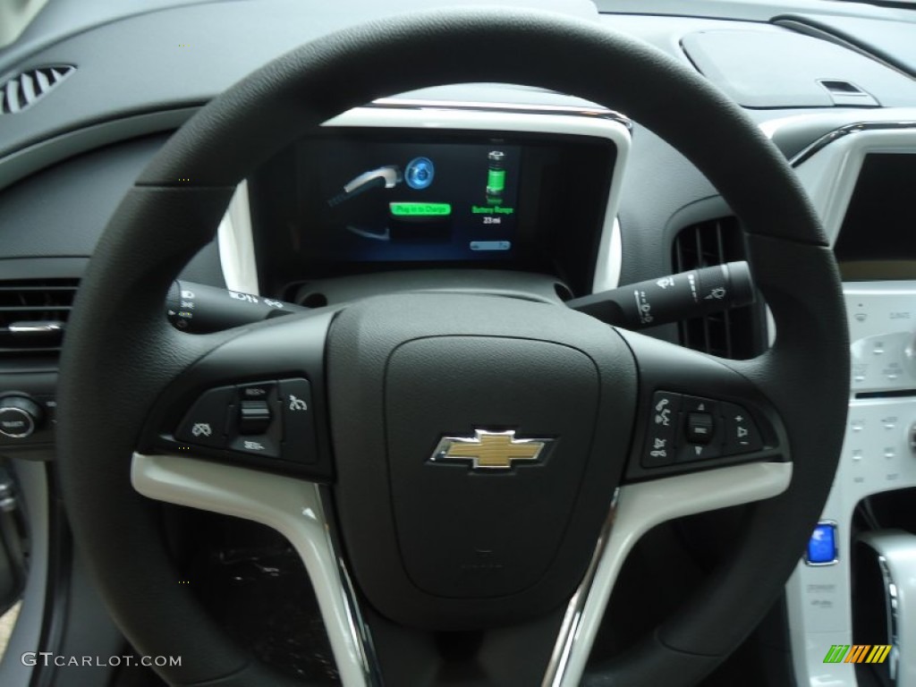 2012 Chevrolet Volt Hatchback Jet Black/Ceramic White Accents Steering Wheel Photo #66066605