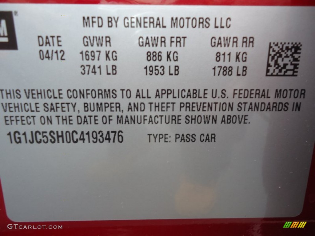 2012 Sonic LT Sedan - Crystal Red Tintcoat / Jet Black/Dark Titanium photo #16
